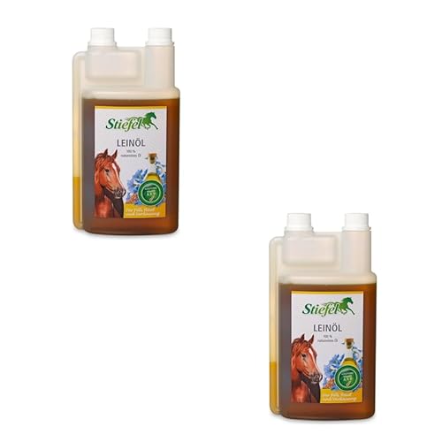 Stiefel Leinöl | Doppelpack | 2 x 1 Liter | Ergänzungsfuttermittel für Pferde | Kann Sich positiv auf Haut und das Fell auswirken und kann zu Einer gesunden Verdauung beitragen von Stiefel