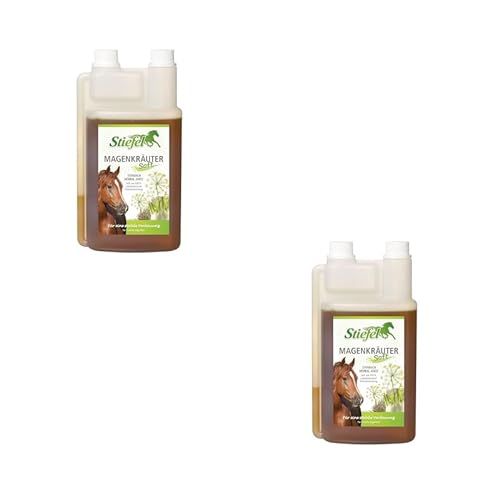 Stiefel Magenkräutersaft | Doppelpack | 2 x 1 L | Flüssiges Ergänzungsfuttermittel für Pferde | Zur Unterstützung bei Magen - und Verdauungsbeschwerden | Ohne Farbstoffe von Stiefel
