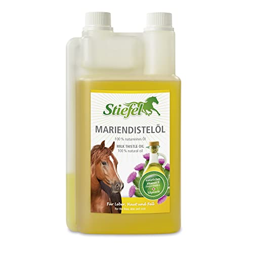 Stiefel Mariendistelöl für Pferde, hochwertiges 100% naturreines Öl, reich an Omega-6-Fettsäuren für Haut & Fell, Silymarin zur Unterstützung der Leberfunktion, praktischer Dosierflasche, 1l von Stiefel