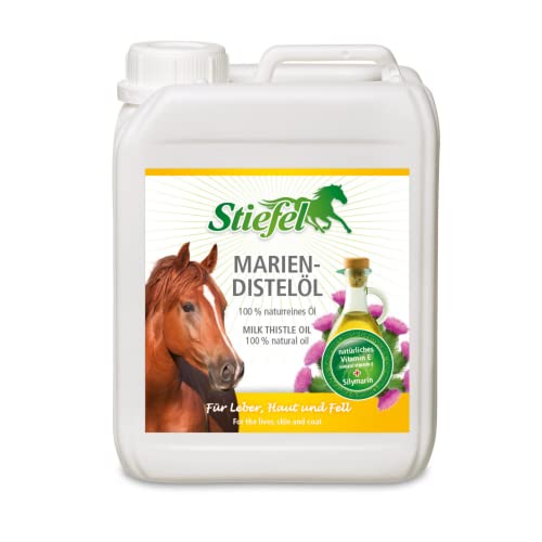 Stiefel Mariendistelöl für Pferde, hochwertiges 100% naturreines Öl, Unterstützung der Leberfunktion, Gutes für Haut & Fell, flüssig, 5l von Stiefel