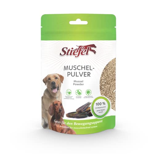 Stiefel Muschelpulver für Hunde, 100% naturbelassen, reines Naturprodukt aus neuseeländischer Grünlippmuschel, unterstützt den gesamten Bewegungsapparat, das Bindegewebe & die Gelenkfunktion, 100g von Stiefel