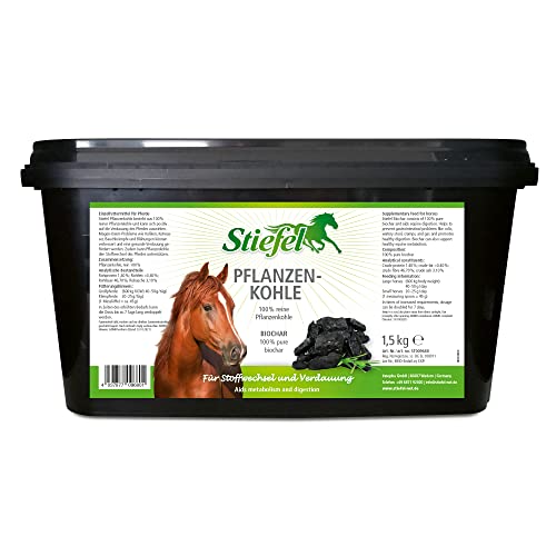 Stiefel Pflanzenkohle für Pferde, 100% Reine Pflanzenkohle zur Unterstützung des Magen-Darm-Trakts, für den Stoffwechsel, 1,5kg von Stiefel