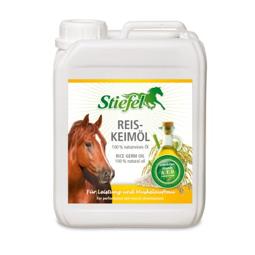 Stiefel Reiskeimöl für Pferde, hochwertiges 100% naturreines Öl, mit natürlichem Gamma-Oryzanol, essentiellen Fettsäuren, unterstützt den Muskelaufbau & die Leistungsbereitschaft, Dosierflasche, 5l von Stiefel