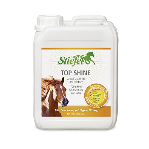 Stiefel Top Shine für Pferde, Fell-, Mähnen- & Schweifspray für seidigen Glanz, verhindert Knotenbildung, Schutzfilm, hochwertige Pflege für Fell, Mähne & Schweif des Pferdes, Nachfüllkanister 2,5l von Stiefel