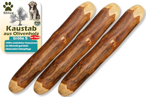 Stilux® 3er Set Kauhloz aus Olivenholz für Hunde bis 10Kg, Größe S, Kauknochen Hundespielzeug, langlebiges Holzknochen Kauspielzeug zur Hund Zahnpflege von Stilux