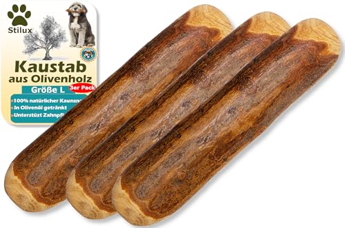 Stilux® 3er Set Kauhloz aus Olivenholz für Hunde bis 30Kg, Größe L, Kauknochen Hundespielzeug, langlebiges Holzknochen Kauspielzeug zur Hund Zahnpflege von Stilux