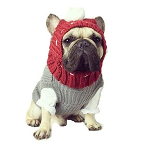 Stock Show Warme Wintermütze für Hunde, niedlich, modisch, Wollmütze mit weißem Pom-Pom-Ball, Haustier-Kopfbedeckung, Valentinstagskostüm für kleine, mittelgroße Hunde, Französische Bulldogge, Rot von Stock Show