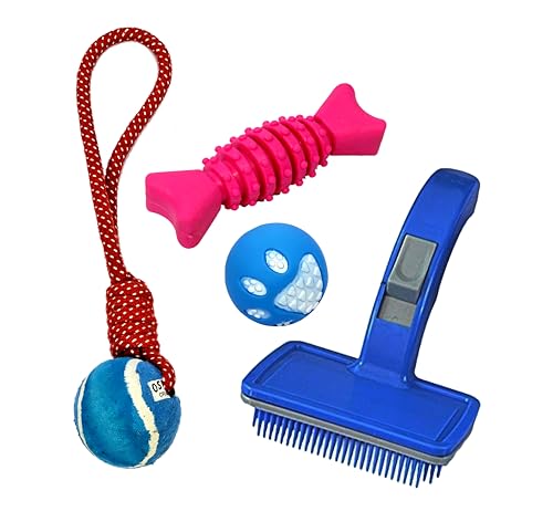 StonKraft Hundespielzeug Kauprodukte Set - Welpen Beißspielzeug Pack - Gummiball, Kauknochen, Beißhantel | Geeignet für alle Hunde, ungiftig, waschbar & sicher für Haustiere | Bunt, federnd (Set 3) von StonKraft