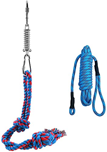 Spring Pole Dog Rope Toys, Interactive Dog Tug Toy with Dog Rope Toys and a Big Spring Pole Kit, for Small to Large Dogs, for Tug of War, Bite Training, Pull Exercise, Outdoor Hanging Exercise (blau) von Storystore