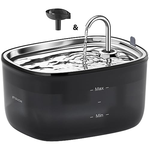 Katzenbrunnen,Super Leiser Stouchi Edelstahl Trinkbrunnen für Katzen mit Auslauf und Wasserhahn 2.5L Trinkbrunnen für Katzen,LED Licht,BPA Frei mit 2 Filtern,Hundewasserbrunnen Leicht zu Reinigen von Stouchi