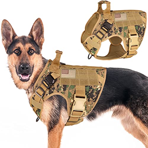 Dog Harness for Large Dogs No Pull, Tactical Dog Harness Adjustable Dog Vest Harness Military Vest Working Training Dog Harness for Large Dogs(Woodland Camo&L) von Stpiatue