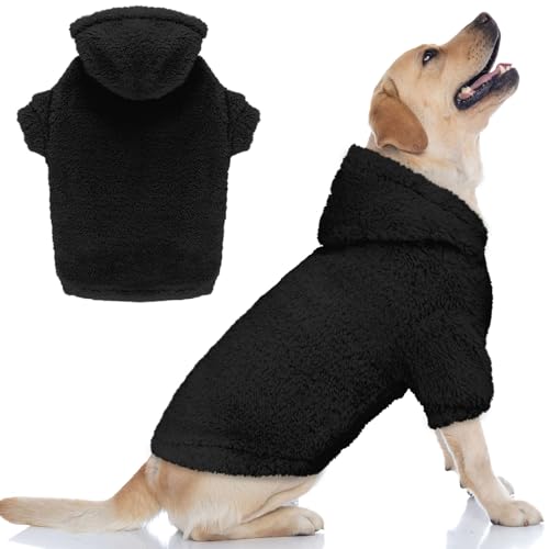 Fuzzy Hundepullover für große Hunde, Haustier-Kapuzenpullover, warm, weich, Kapuzen-Sweatshirt, Hundepullover für extra große Hunde (Schwarz, XXL) von Stpiatue