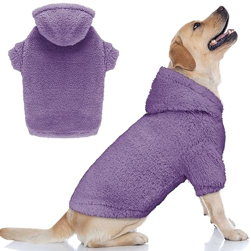 Fuzzy Hundepullover für große Hunde, Hunde-Kapuzenpullover, Hundekleidung, warm, weich, mit Kapuze, Sweatshirt für extra große Hunde (Lila, XL) von Stpiatue