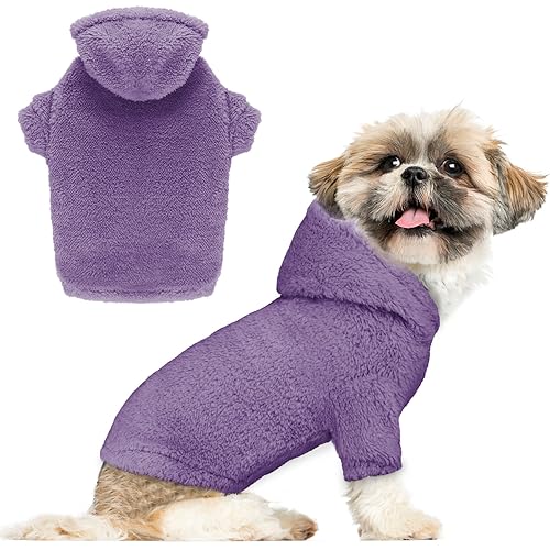 Fuzzy Hundepullover für kleine Hunde, Hunde-Kapuzenpullover, Hundekleidung, warm, weich, gemütlich, mit Kapuze, Fleece, für kleine Hunde, Größe S (lila) von Stpiatue