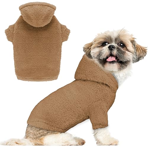 Fuzzy Hundepullover für kleine Hunde, Hunde-Kapuzenpullover, warm, weich, gemütlich, Hundemantel, Kapuzen-Sweatshirt, Fleece, kleine Hunde, Hundepullover (Kaffeebraun, XS) von Stpiatue