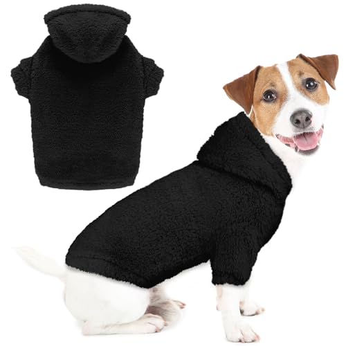 Fuzzy Hundepullover für mittelgroße Hunde, warm, weich, gemütlich, Haustiermantel, Kapuzen-Sweatshirt, Größe M, Schwarz von Stpiatue