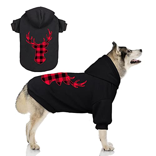 Hunde-Kapuzenpullover für Hunde, Büffelkariert, Haustierkleidung, Hunde-Kapuzen-Sweatshirt, warm und weich, gemütlich (Rentier und XXL) von Stpiatue