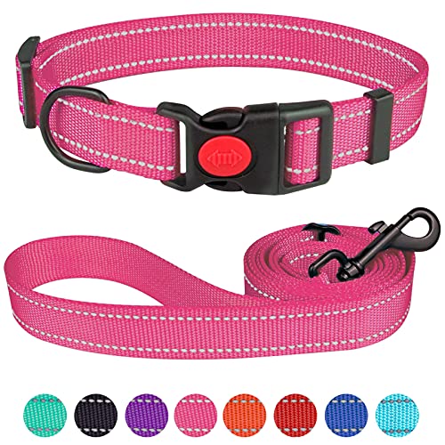 Reflective Dog Collar and Leash Set with Safety Locking Buckle Nylon Pet Collars Adjustable for Small Medium Large Dogs 4 Sizes(Hotpink&M) von Stpiatue