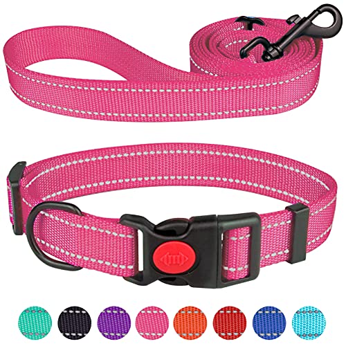 Reflective Dog Collar and Leash Set with Safety Locking Buckle Nylon Pet Collars Adjustable for Small Medium Large Dogs 4 Sizes(Hotpink&S) von Stpiatue