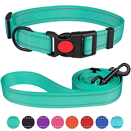 Reflective Dog Collar and Leash Set with Safety Locking Buckle Nylon Pet Collars Adjustable for Small Medium Large Dogs 4 Sizes(Mint Green&M) von Stpiatue