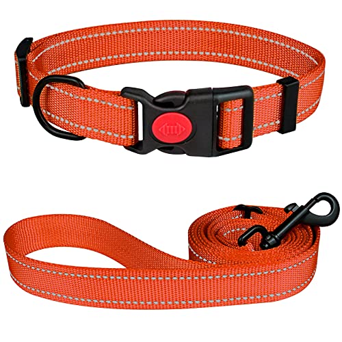 Reflective Dog Collar and Leash Set with Safety Locking Buckle Nylon Pet Collars Adjustable for Small Medium Large Dogs 4 Sizes(Orange&M) von Stpiatue