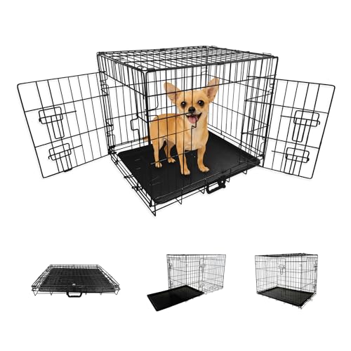 Straame Robuste faltbare Hundebox für kleine Hunde, 60 × 40 × 50 cm, schwarzer Metallkäfig mit Front- und Seitentüren, kaufest, abnehmbare, leicht zu reinigende Kunststoffwanne und Tragegriff Straame Robuste faltbare Hundebox für kleine Hunde, 60 × 40 × 50 cm, schwarzer Metallkäfig mit Front- und Seitentüren, kaufest, abnehmbare, leicht zu reinigende Kunststoffwanne und Tragegriff von Straame