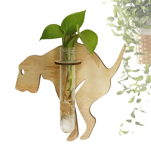 Streysisl Pflanzenterrarium mit Holzständer | Dinosaurierförmige Anzuchtpflanzenhalter Anzuchtvasen | Pflanzgefäß Terrarien Ästhetische Wasservermehrungsstation für Wohnzimmer Schlafzimmer von Streysisl