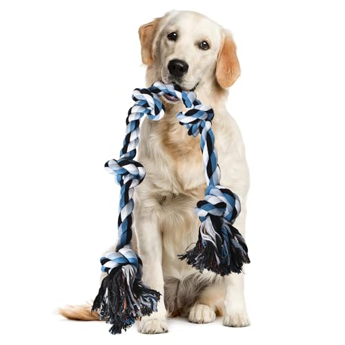Stride Hundespielzeug für aggressive Kauer, 91 cm, unzerstörbares Hundespielzeug mit 5 Knoten, Baumwoll-Kauspielzeug für große Hunde, lindert Langeweile und Angstzustände, ideal für Tauziehen, von Stride