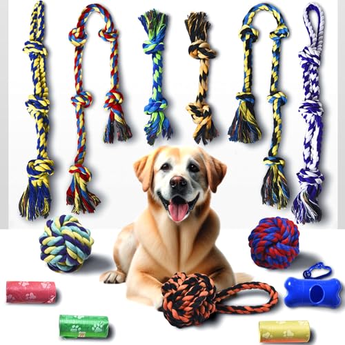 Stride Großes Hundespielzeug aus Seil, 9er-Set, Kauspielzeug für aggressive Kauer, robustes Spielzeug für mittelgroße und große Hunde, unzerstörbares interaktives Hundespielzeug, waschbares von Stride