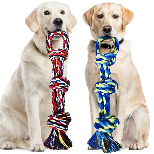 Stride Hunde-Kauspielzeug für aggressive Kauer, Set mit 2 Seilen mit Schlaufe, großes Hundeseil zum Ziehen, strapazierfähiges, interaktives, langlebiges Seilziehspielzeug, geeignet für mittelgroße und von Stride