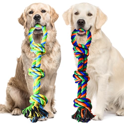 Stride Hundespielzeug aus Seil, 2 Stück, unzerstörbares Hundespielzeug, großes Hundespielzeug für aggressive Kauer, ideal für die Zahnreinigung von Hunden, Zerren, langlebiges Kauspielzeug aus von Stride