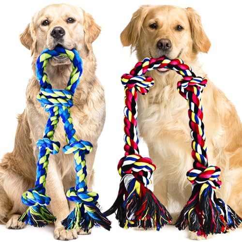 Stride Hundespielzeug für große Hunde, 2 Stück, robustes Spielzeug für aggressive Kauer, Seilspielzeug mit Griff zum Tauziehen, Hunde-Kauspielzeug-Set, langlebiges interaktives Spielzeug, waschbares von Stride