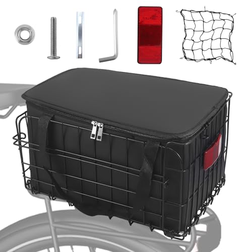Fahrradkorb Hinten, Faltbarer Fahrradkorb Metall mit Herausnehmbarer Wasserdichter Tragetasche, Fahrradzubehör Rahmenkorb zum Transport von Hunden, Haustieren für E-Bike Mountainbike Citybike Cruiser von Strixorn