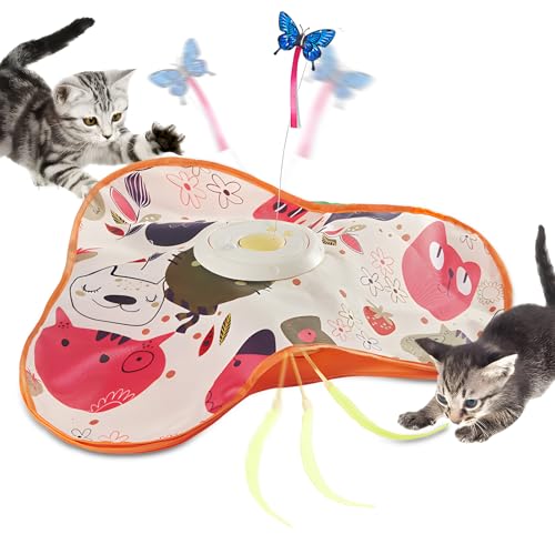 Interaktives Katzenspielzeug Selbstbeschäftigung, 2-in-1 Versteckspiel Federn Elektrisches Intelligenzspielzeug, Wiederaufladbar Automatisches Mäusefangspiel, Geeignet für Katzen jeden Alters von Strixorn