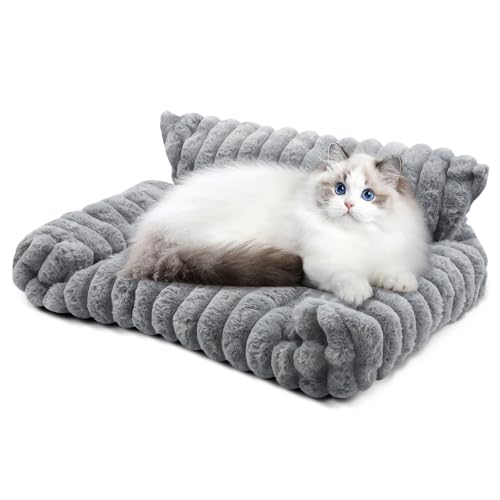 Strixorn Hundebett Katzenbett Waschbar - Kuscheliges Sofabett für Hunde und Katzen - Flauschiges Haustierbett mit Rückwand (60x45x20cm) - Graues Tierbett mit Abnehmbarem Bezug, rutschfest von Strixorn