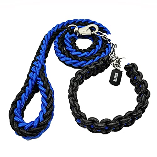 Hundeleine geflochten im Set mit Halsband | Länge 120 cm | griffig und langlebig | verfügbar in 3 Nackengrößen und 8 Farben | Für den starken Hund. (Blue/Black, M) von Strong Dogs US.