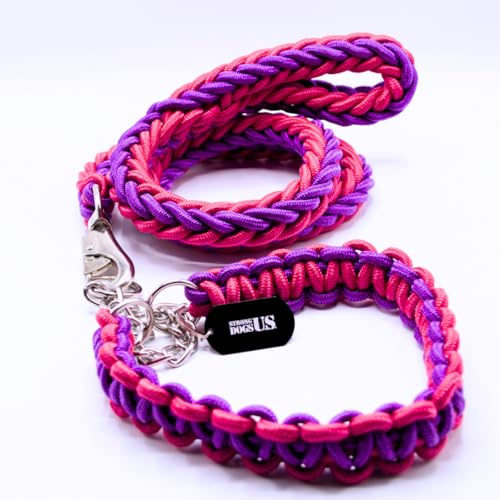 Hundeleine geflochten im Set mit Halsband | Länge 120 cm | griffig und langlebig | verfügbar in 3 Nackengrößen und 8 Farben | Für den starken Hund. (Purple/Pink, L) von Strong Dogs US.