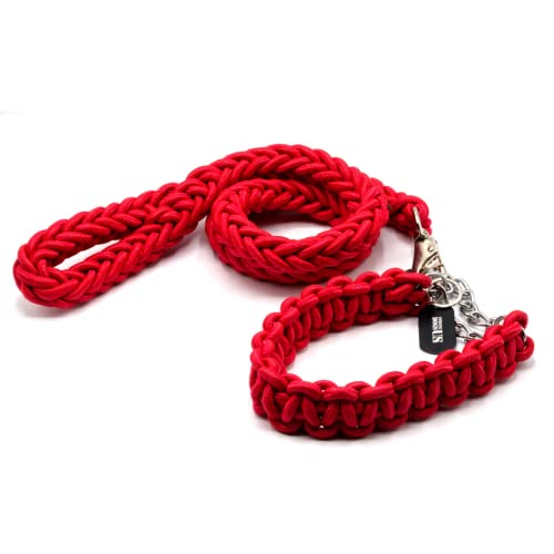 Hundeleine mit Halsband | Länge 120 cm | griffig und langlebig | verfügbar in 3 Nackengrößen und 8 Farben | Für den starken Hund. (L, Rot) von Strong Dogs US.
