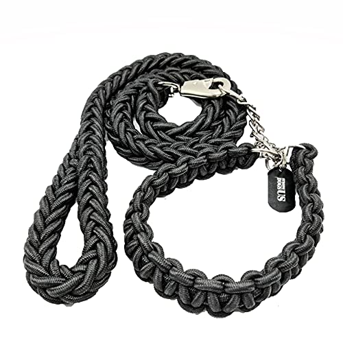 Hundeleine mit Halsband | Länge 120 cm | griffig und langlebig | verfügbar in 3 Nackengrößen und 8 Farben | Für den starken Hund. (M, Black) von Strong Dogs US.