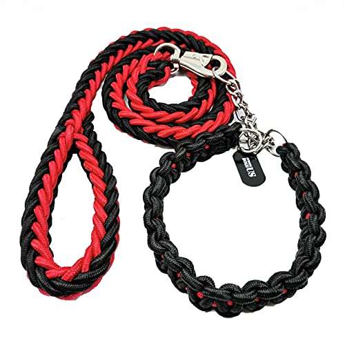 Hundeleine mit Halsband | Länge 120 cm | griffig und langlebig | verfügbar in 3 Nackengrößen und 8 Farben | Für den starken Hund. (S, Red/Black) von Strong Dogs US.