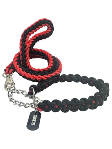 Power-Leash Set Basic/das Starke Hundeleine-Set für deinen Begleiter (Schwarz-Rot, M) von Strong Dogs US.