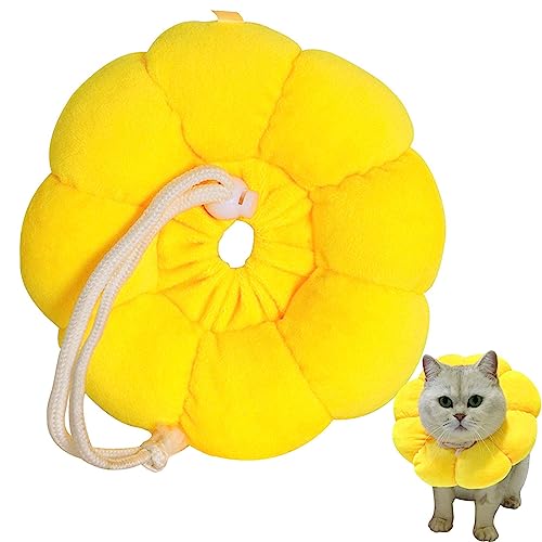 Katzenkegelhalsband - Anti-Lecken-Verstellbarer Sonnenblumen-Haustier-Baumwollkegel,Atmungsaktives elisabethanisches Halsband für kleine Katzen und Hunde, Wiederverwendbare von Stronrive