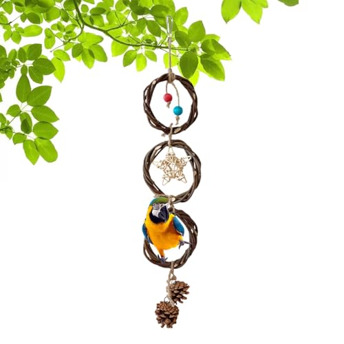 Kauspielzeug für Sittiche, Spielzeug zum Zerkleinern von Vögeln, Papageien-Vogelspielzeug, Natürliche Vogel-Kauspielzeug-Schaukel mit Stern und Tannenzapfen für Papageien, Vogelkäfig-Hängezubehör zum Kauspielzeug für Sittiche, Spielzeug zum Zerkleinern von Vögeln, Papageien-Vogelspielzeug, Natürliche Vogel-Kauspielzeug-Schaukel mit Stern und Tannenzapfen für Papageien, Vogelkäfig-Hängezubehör zum von Stronrive