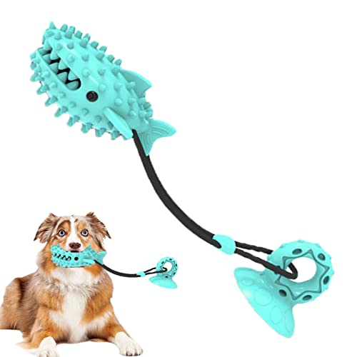 Stronrive Hundespielzeug mit Saugnapf zum Zerren | Aggressiver Kauball in Haifischform,Zahnbürste Molar Bite Toy mit Zahnreinigungs- und Lebensmittelausgabefunktionen von Stronrive