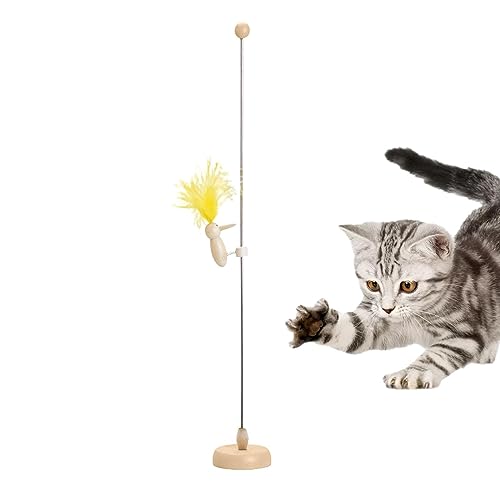 Stronrive Katzen-Teaser-Spielzeug - Katzen-Zauberstab mit Holzboden und Feder,Multifunktionales Stahlstangen-Trainingsspielzeug, Federn, austauschbar, für Kätzchen, Haustiere, Katzen, Tierhandlung von Stronrive