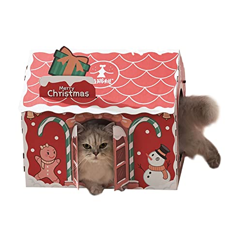 Stronrive Weihnachtskatzenhaus - Haltbares Katzenhaus aus Karton mit Kratzer, geräumigem Platz und kostenloser Katzenminze, für Katzen von Stronrive