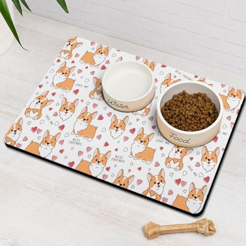Corgi Hundefutter- und Wassermatte, Haustier-Futtermatte für Boden, rutschfest, wasserdicht, super saugfähig, leicht zu reinigen, umweltfreundlich, langlebig, 40,6 x 61 cm Corgi Hundefutter- und Wassermatte, Haustier-Futtermatte für Boden, rutschfest, wasserdicht, super saugfähig, leicht zu reinigen, umweltfreundlich, langlebig, 40,6 x 61 cm von Stunnoosy