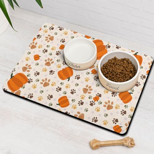 Hundefutter- und Wassermatte, Pfotenabdrücke, Herbst-Futtermatte für Boden, rutschfest, wasserdicht, super saugfähig, leicht zu reinigen, umweltfreundlich, langlebig, 40,6 x 61 cm Hundefutter- und Wassermatte, Pfotenabdrücke, Herbst-Futtermatte für Boden, rutschfest, wasserdicht, super saugfähig, leicht zu reinigen, umweltfreundlich, langlebig, 40,6 x 61 cm von Stunnoosy