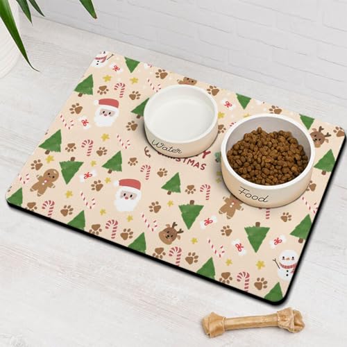 Hundefutter- und Wassermatte, Pfotenabdrücke, Weihnachtsmann, Schneemann, Weihnachten, Haustier-Futtermatte für Boden, rutschfest, wasserdicht, super saugfähig, leicht zu reinigen, 30,5 x 50,8 cm Hundefutter- und Wassermatte, Pfotenabdrücke, Weihnachtsmann, Schneemann, Weihnachten, Haustier-Futtermatte für Boden, rutschfest, wasserdicht, super saugfähig, leicht zu reinigen, 30,5 x 50,8 cm von Stunnoosy