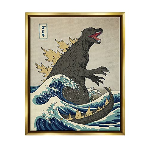 Stupell Industries Godzilla in The Waves Eastern Poster Stil Illustration, Design von Michael Buxton von Stupell Industries